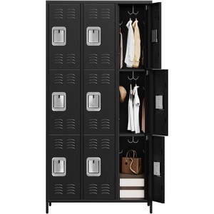 Garvee 9 Door Locker Cabinet, Employee Storage Locker with Hooks & Ventilation, Home Office Gym School, Easy Assembly, Black - 1 of 4