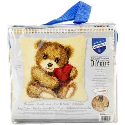 Vervaco Cushion Latch Hook Kit 16"X16"-Bear Cub W/Heart