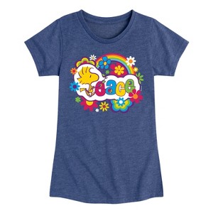 Girls' - Peanuts - Peace Floral & Colorful Woodstock Fitted Short Sleeve Graphic T-Shirt - 1 of 4