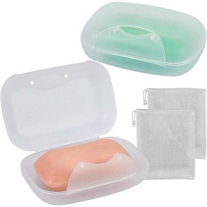 Aoibox Soap Box Holder, 2-Pack Soap Dish with Secure Latch for Bathroom, Camping, Gym, Travel - Clear - 1 of 4
