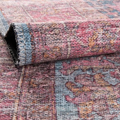 Mangata Blue and Pink Rectangular Washable Chenille Rug