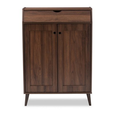 Walnut Brown 2-Door Wood Entryway Shoe Storage Cabinet