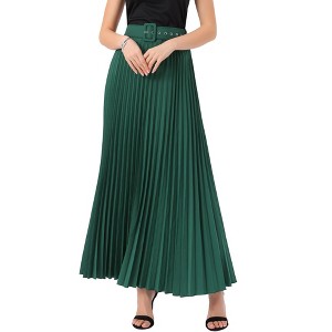 Allegra K Women's Flowy Pleated Elastic High Waist with Belt A-line Skirt - 1 of 4