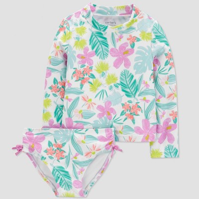 Image of Carter's Just One You® Toddler Girls' Long Sleeve Tropical Floral Rash Guard Set - 4T