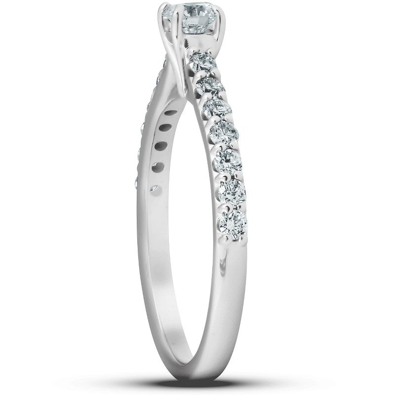 Pompeii3 3/4 Ct TDW Diamond Side Stone Engagement Ring 14k White Gold Lab Created, 2 of 6