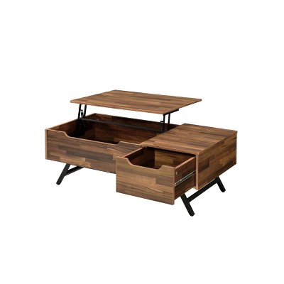 Walnut Rectangular Wood and Metal Lift-Top Coffee Table