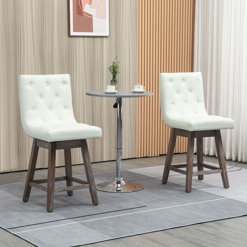 HOMCOM Bar Stools Set of 2, Swivel Bar Chairs, 25.5" High Fabric Tufted Breakfast Barstools for Kitchen Counter, 3 of 7