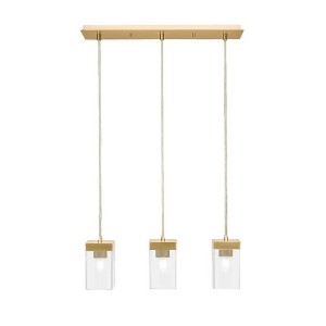 Toltec Lighting Nouvelle 3 - Light Pendant in  New Aged Brass with 4" Square Clear Bubble Shade - 1 of 1