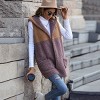 Coolmee Womens Fuzzy Fleece Vest Open Front Fall Fashion Hooded Sleeveless Jacket with Pockets Color Block Outwear - 2 of 4