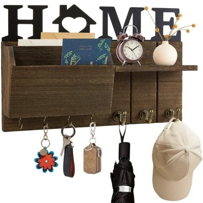 LunaLulinlk Key Holder for Wall, Mail Organizer for Wall Mount with Shelf,Hanging Key Rack Hanger with Hooks Decorative Tan