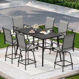 Captiva Designs 7pc Slatted Top Rectangle Metal Bar Table with X-Shaped Cross Bracket & Sling Swivel Bar Stools - 1 of 4