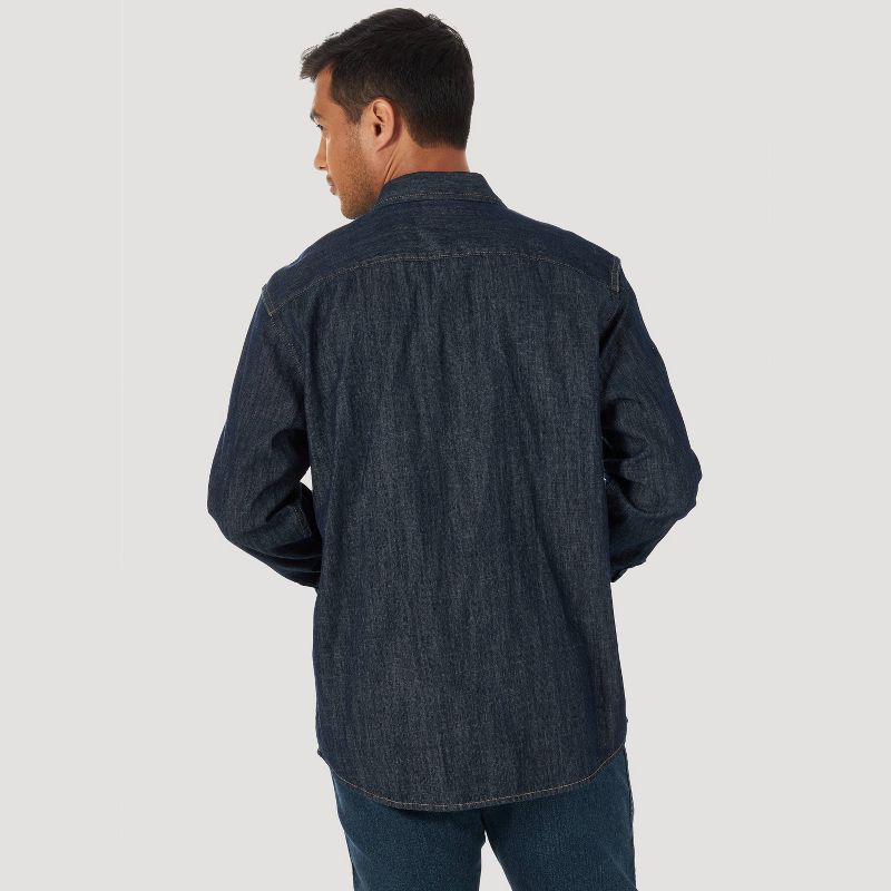 Wrangler Men's Denim Long Sleeve Button-Down Shirt - Dark Denim Wash, 2 of 5