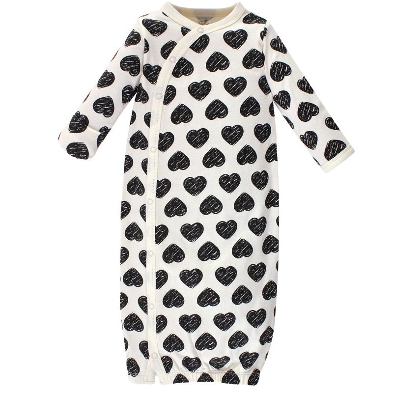 Touched by Nature Baby Girl Organic Cotton Side-Closure Snap Long-Sleeve Gowns 3pk, Heart, 5 of 6