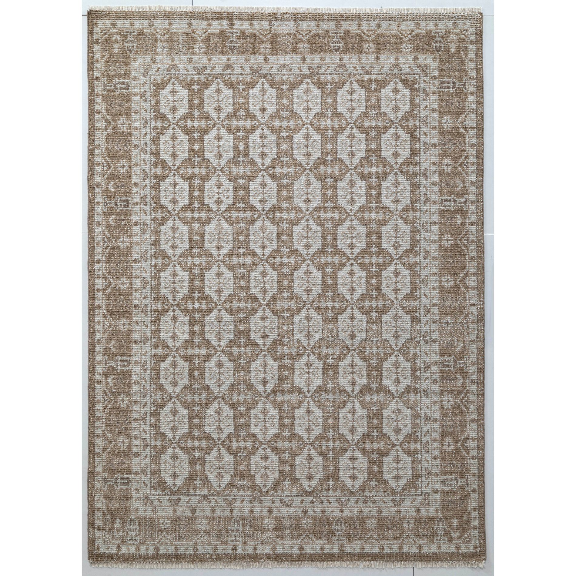 5'x7' Hand Knotted Persian Style Tile Rug Beige - Threshold™ designed with Studio McGee: Wool & Cotton, Low Pile, Handmade
