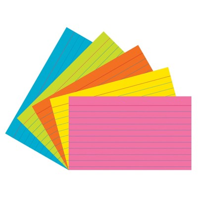 Pacon Index Cards, 5 Super Bright Assorted Colors, Ruled, 1/4" 3" x 5", 75 Cards (Pack of 6)