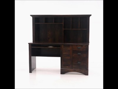 Salt Oak Engineered Wood Computer Desk with Hutch and Drawers
