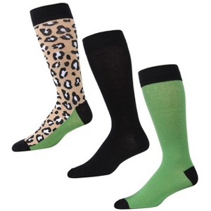 Memoi Leopard Pane Cotton Blend Crew Sock 3 Pack - 1 of 2