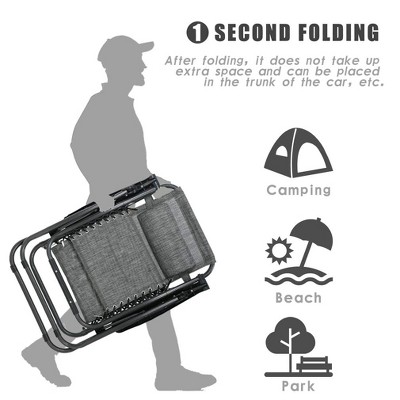 Gray Foldable Zero Gravity Outdoor Lounge Chairs with Cushions, Set of 2