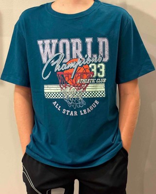 Boys' Basketball World Champion Short Sleeve Graphic T-Shirt - art class™  Teal Blue XXL