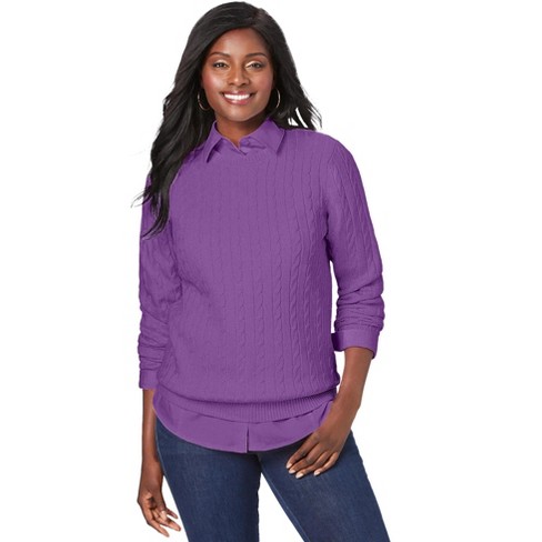 Jessica London Women's Plus Size Cable Crewneck Sweater - 2x, Purple :  Target