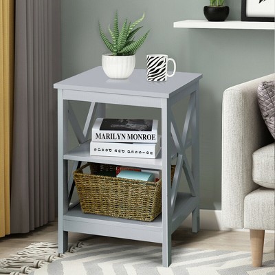 Gray 3-Tier X Design Wooden Nightstand