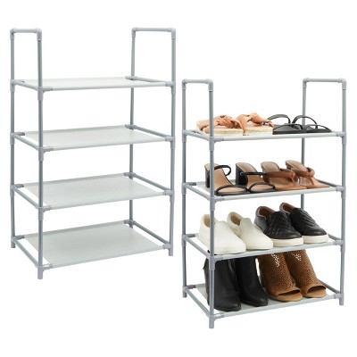 Juvale 2 Pack Gray 4-Tier Narrow Shoe Rack for Entryway, Metal Free Standing Shelf Organizer for Closet, 17 x 11 x 30 In