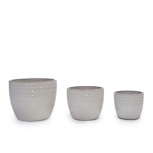 NAYSAYE Planter Set of 3 Ceramic Flowerpot Sleek Glossy Design Elegant Style for Indoor Outdoor Garden, White, 15"*15"*12.6" - 1 of 4