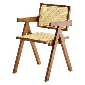 VYNXARIA 2 dining chairs, natural color, rubber wood rattan weaving technology, armrest solid wood dining chair, living room chair, simple and natural - 1 of 4