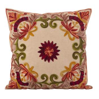 Saro Lifestyle Embroidered Floral Design Cotton Poly Filled Throw Pillow