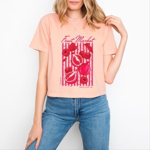 S.W.Smiley Fruit Market Pomegranate - Women's Boxy Crop Top Graphic T-Shirt - 1 of 4