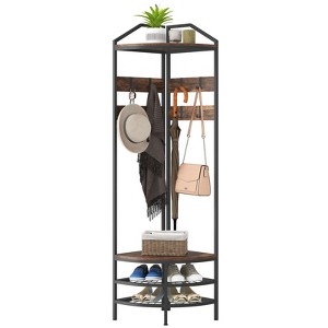 AZL1 Life Concept Shoe Rack 4 Tier Coat Rack Corner Hall Tree with 8 Movable Hooks 2 Shelves Shoe Storage for Entryway, Black, 28.74"*20.28"*7.28" - 1 of 4