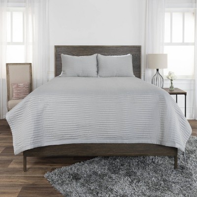 Rizzy Home 3pc King Parker Collection Geometric Quilt Set Gray