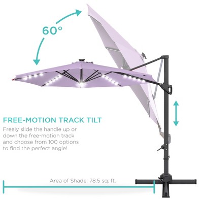 Lavender 10ft Octagon Market Umbrella with LED Lights and Black Metal Pole