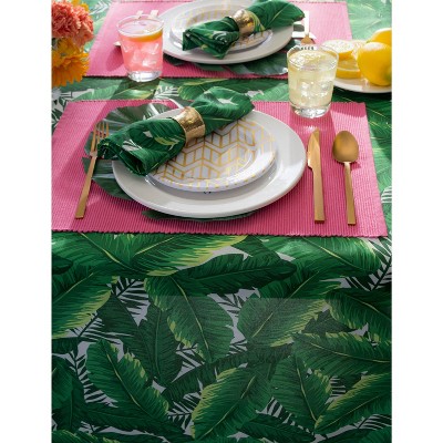 Green Banana Leaf Rectangular Stain Resistant Fabric Tablecloth