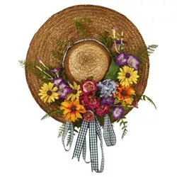 Mixed Flower Hat Wreath - Nearly Natural