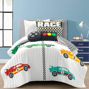 Kids' Racing Cars Reversible Oversized Quilt Bedding Set - Lush Décor