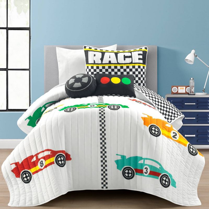 Kids' Racing Cars Reversible Oversized Quilt Bedding Set - Lush Décor, 1 of 14