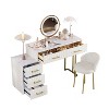 Okak Elegent Makeup Vanity with Velvet Upholstered Chair, Vanity Desk with 5 Big Drawers and Adjustable Storage, Vanity Table for Bedroom - 3 of 4