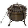 Outsunny 30" Outdoor Fire Pit Grill, Portable Steel Wood Burning Bowl, Cooking Grate, Poker, Spark Screen Lid for Patio, Camping, Bronze Colored - 4 of 4
