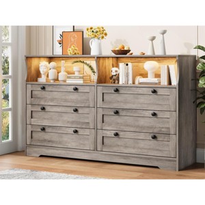 Dresser Chests of Drawers, Wooden 6 Drawer Dresser for Bedroom with Led Light, 55" Wide Wood Dresser with Large Capacity Storage - 1 of 4