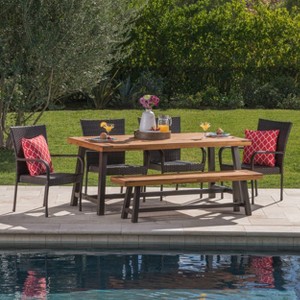 Cooper 6pc Acacia Wood and Wicker Dining Set - Brown - Christopher Knight Home: Weather-Resistant, Iron Framework - 1 of 4