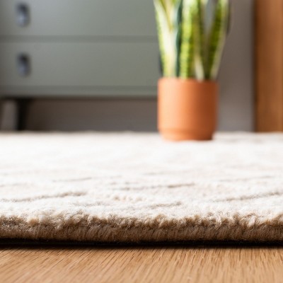 Beige and Ivory Wool Square Tufted Handmade Area Rug