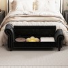Kumasinova 64.5" Velvet Tufted Storage Bench with High Backrest, Antique Copper Nails Ottoman with Storage, Bed Bench with Brown Solid Wood Legs - 2 of 4