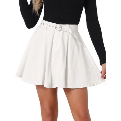 INSPIRE CHIC Women's Vintage Summer High Waist with Belt A-Line Mini Jean Skirts