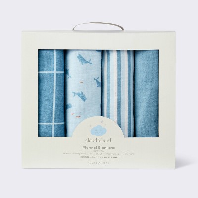 Flannel Baby Blanket - Whales - 4pk - Cloud Island&#8482;