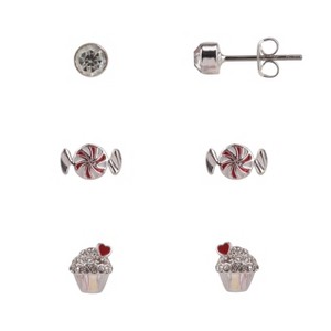 FAO Schwarz Silver Tone Cupcake and Peppermint Trio Earring Set - 1 of 2