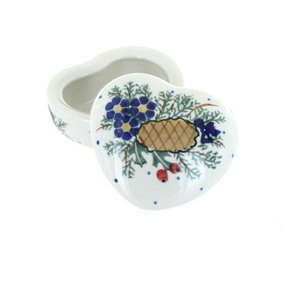 Blue Rose Polish Pottery Pinecone Heart Box