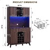 SinCiDo Modern 72" Tall Storage Hutch Wine Bar Cabinet, Fluted Coffee Bar w/LED Lights, 10 Tier Storage Shelf & 9 Grid Wine Glass Rack - 2 of 4