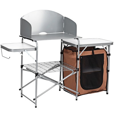 Tangkula Camping Folding Table Portable Outdoor BBQ Grill Stand w/Windscreen Bag