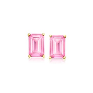 Pure Collection by Ross-Simons 1.20 ct. t.w. Emerald-Cut Lab-Grown Pink Sapphire Earrings in 18kt Gold Vermeil - 1 of 4